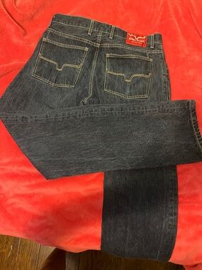 Kimes Ranch Men's Dark Blue Straight Jeans with Contrast Stitching